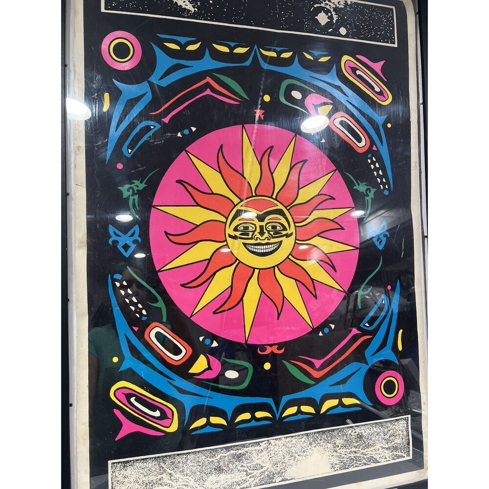 Vintage NOS Blacklight Poster 9311 Sun Aztec Tribal Colorful Trippy Stoner Smoke